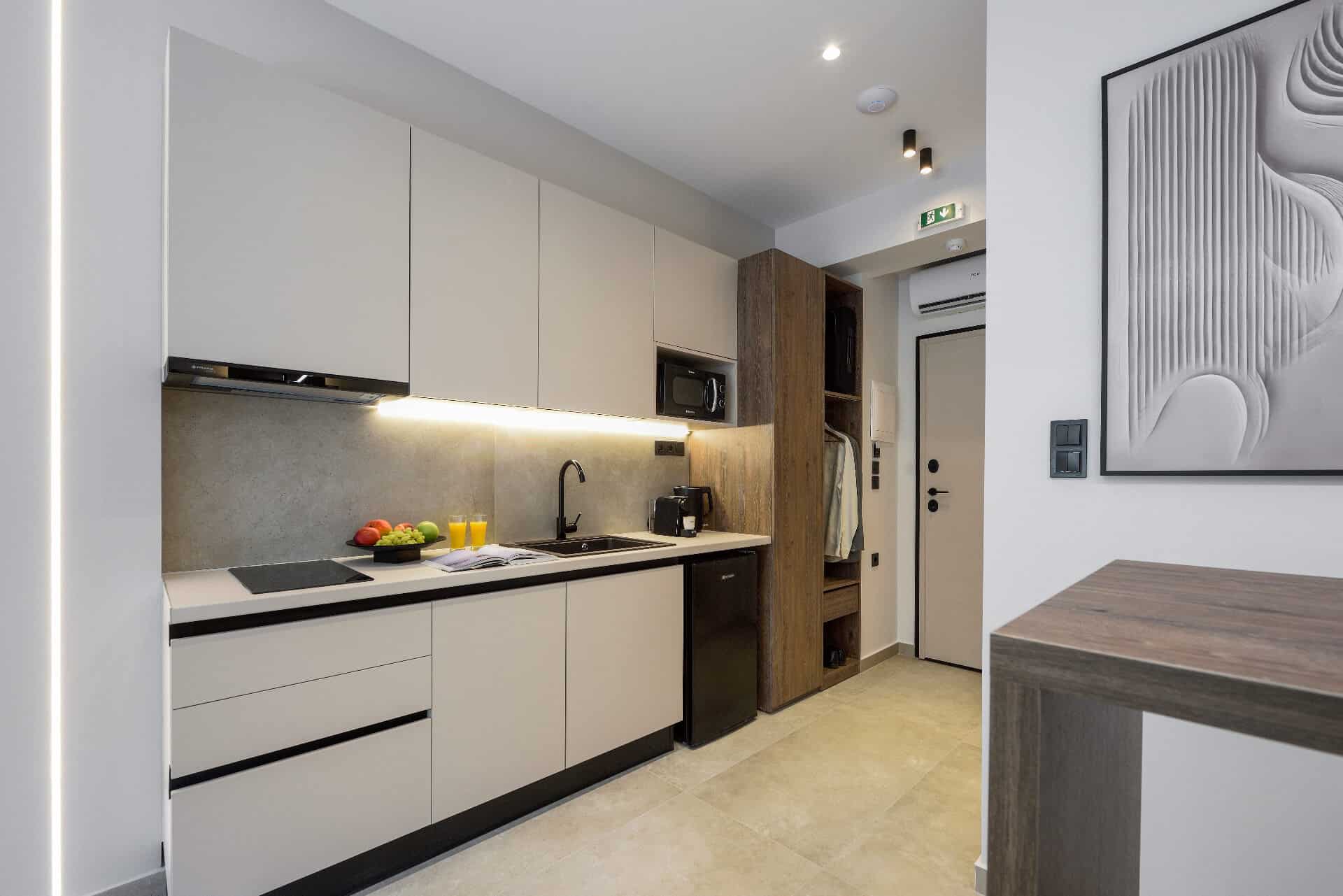 The suite's fully equipped kitchen