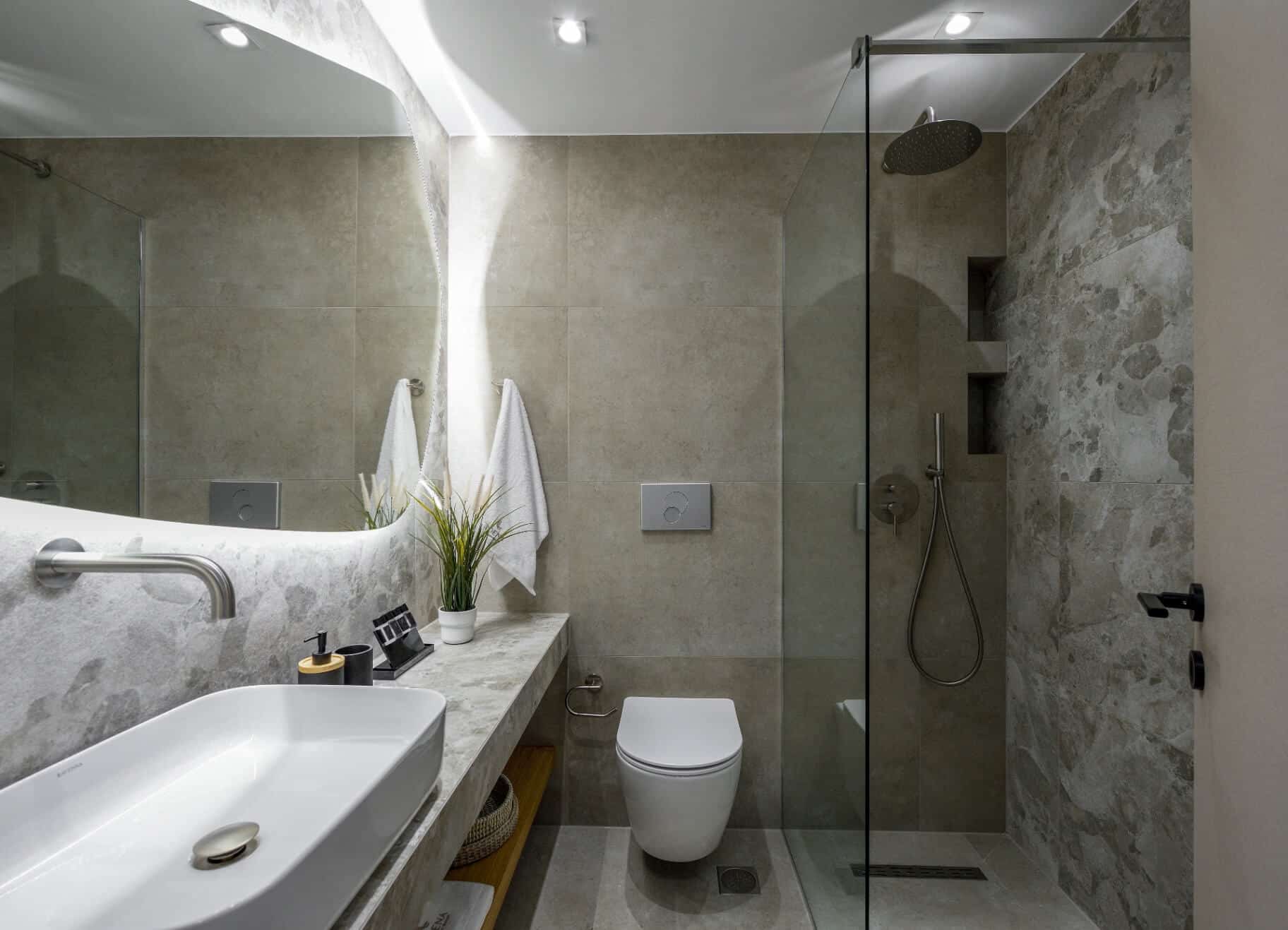 The glass walk-in shower