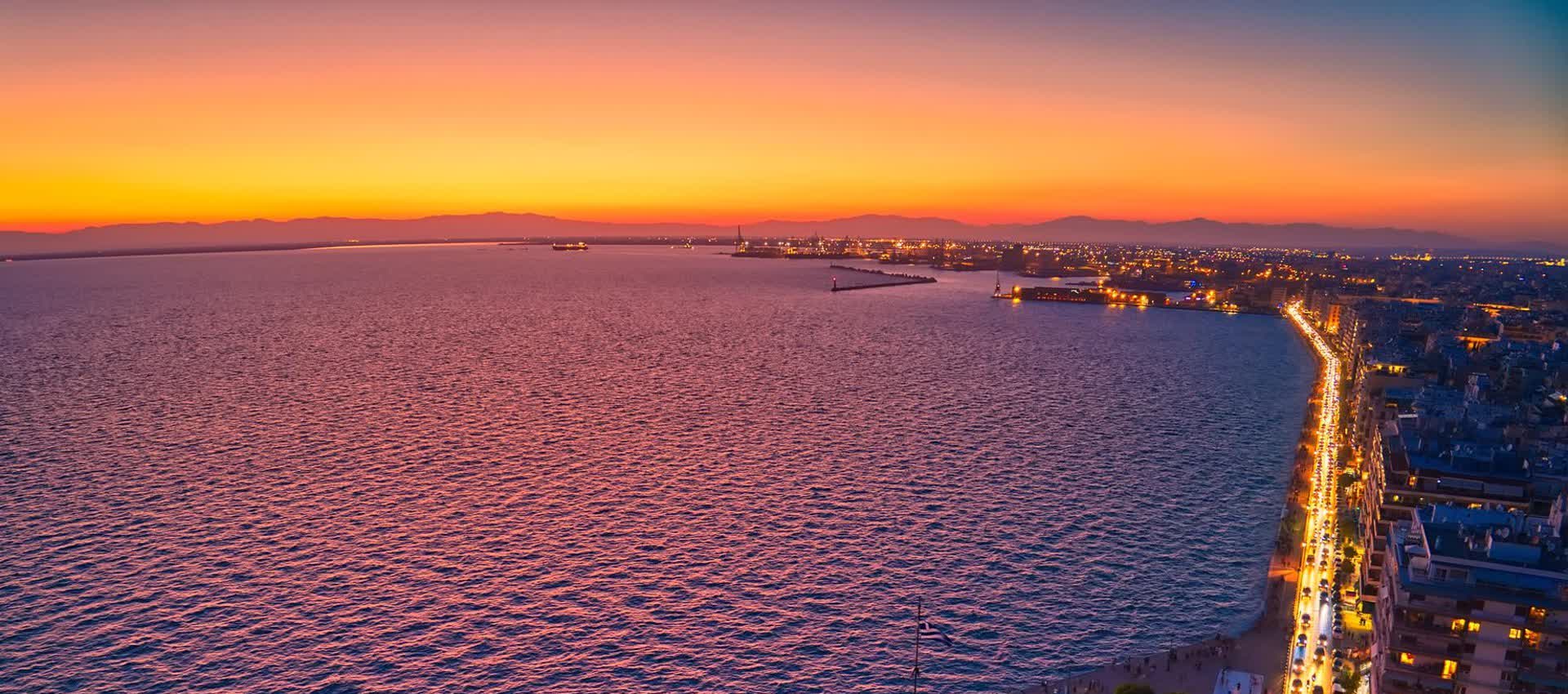 The seafront boulevard at sunset